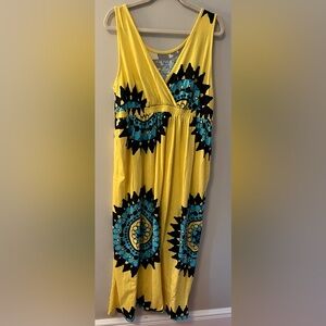 Cacique Yellow Maxi Dress with Teal & Black Print